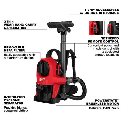Milwaukee FBPV2-801 / FBPV2-0 M18 FUEL Gen 2 Backpack Vacuum