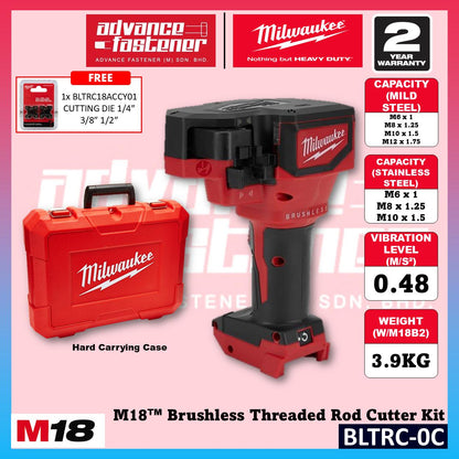 Milwaukee BLTRC-301C / BLTRC-0C M18 Brushless Threaded Rod Cutter Kit with BLTRC18ACCY01 Cutting Die 1/4" 3/8" 1/2"