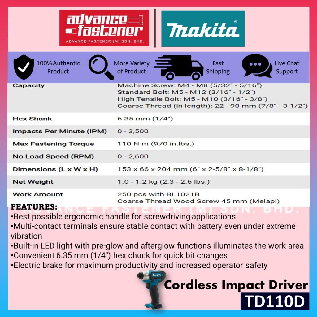 *Super Value* Makita 12Vmax Cordless Combo H ( TD110DZ Cordless Impact Driver + JV101D Cordless Jig Saw )