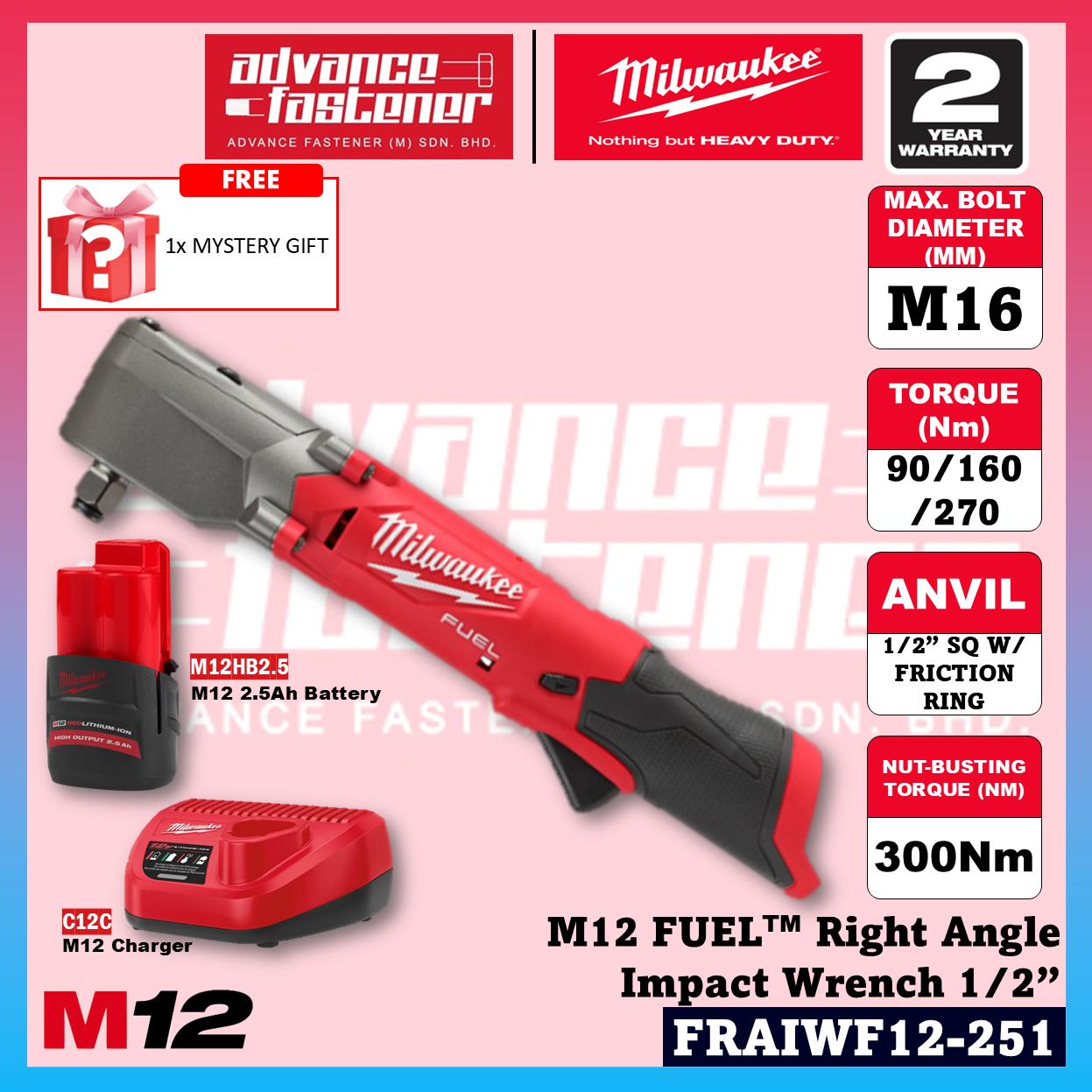 Milwaukee FRAIWF12-301B / FRAIWF12-0 M12 FUEL Right Angle Impact Wrench 1/2”
