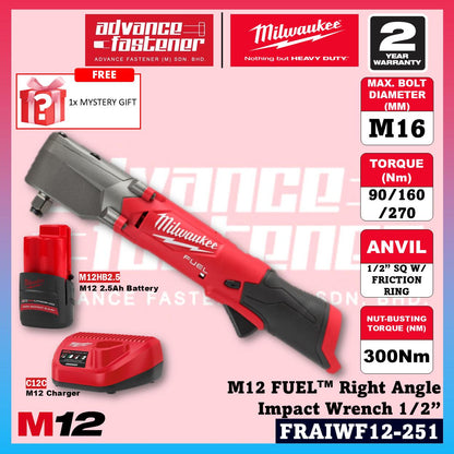 Milwaukee FRAIWF12-301B / FRAIWF12-0 M12 FUEL Right Angle Impact Wrench 1/2”