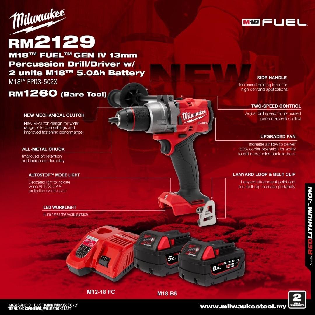 Milwaukee FPD3-502X / FPD3-0X0 M18 FUEL Gen IV Percussion Drill / Driver 13MM ( FPD3 )