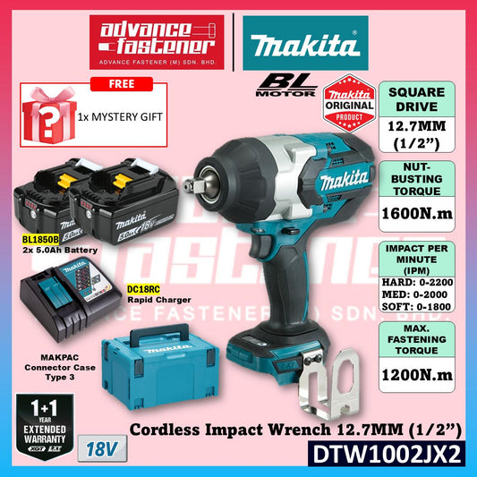 Makita DTW1002JX2 / DTW1002JX3 / DTW1002JX4 / DTW1002RFJ / DTW1002ZX2 18V Cordless Impact Wrench 12.7MM (1/2")