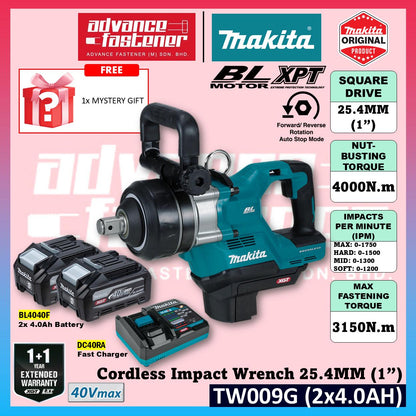 MAKITA TW009GZ 40Vmax Cordless Impact Wrench 25.4MM (1"), Short Anvil