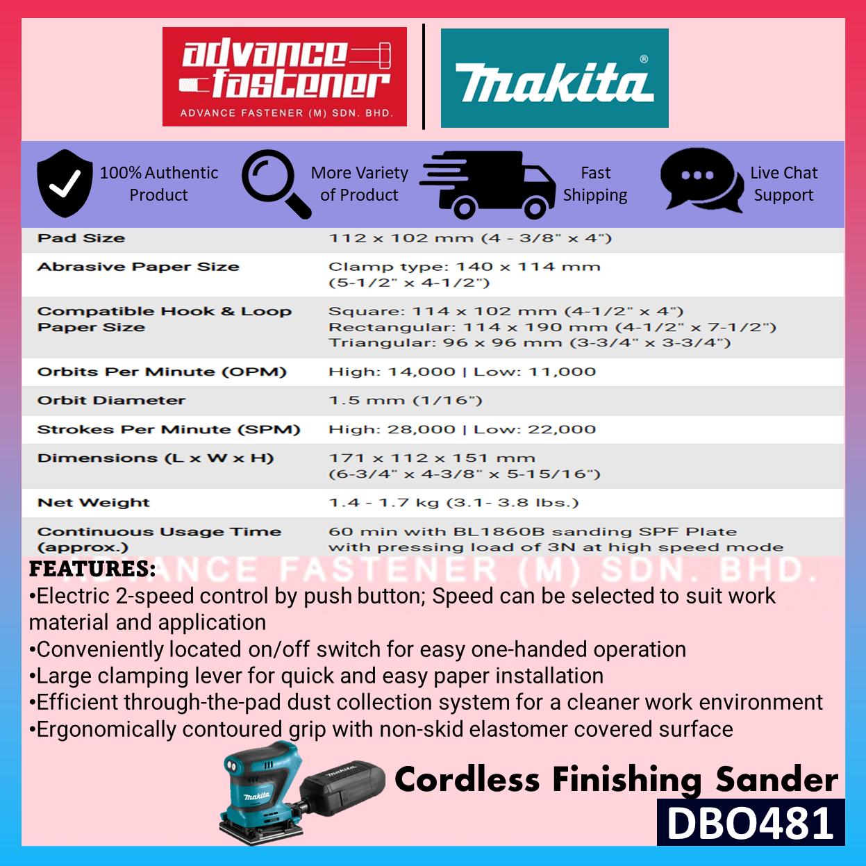 Makita 18V LXT Cordless Combo ( DBO481 Finishing Sander / DBO180 Random Orbit Sander )