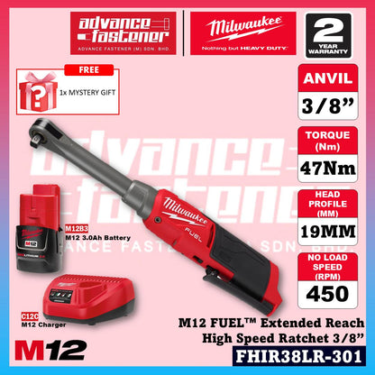 Milwaukee FHIR38LR-0 M12 FUEL Extended Reach High Speed Ratchet Wrench 3/8" 47Nm