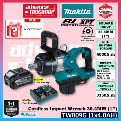 MAKITA TW009GZ 40Vmax Cordless Impact Wrench 25.4MM (1"), Short Anvil