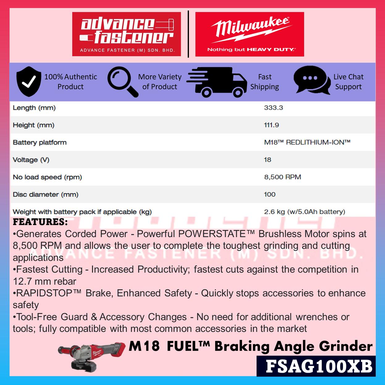 Milwaukee M18 CHIP & GRIND KIT ( FHX M18 FUEL Gen II Rotary Hammer / FID3 M18 FUEL Gen IV Impact Driver / FPD3 M18 FUEL Gen IV Driver Drill / FSAG100XB M18 FUEL Gen II Braking Grinder )