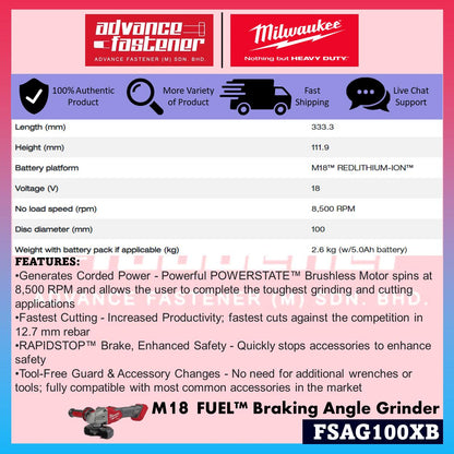 Milwaukee M18 CHIP & GRIND KIT ( FHX M18 FUEL Gen II Rotary Hammer / FID3 M18 FUEL Gen IV Impact Driver / FPD3 M18 FUEL Gen IV Driver Drill / FSAG100XB M18 FUEL Gen II Braking Grinder )