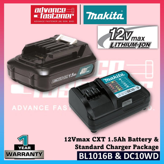 MAKITA 12V 12Vmax CXT BL1016B 1.5Ah LITHIUM-ION Cordless Battery & DC10WD Standard Charger