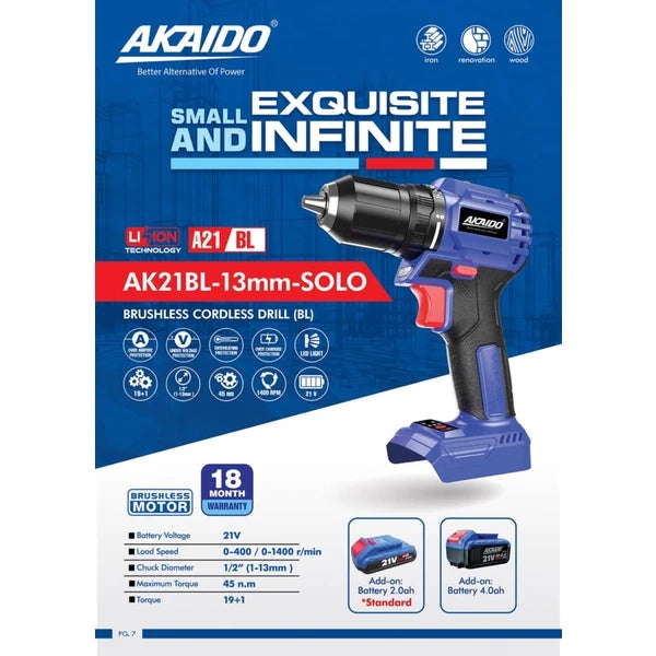 Akaido CB2MH959 PREMIUM SAVE COMBO 21V ( AKMH21BL Impact Driver / AK21BL-13mm Drill )