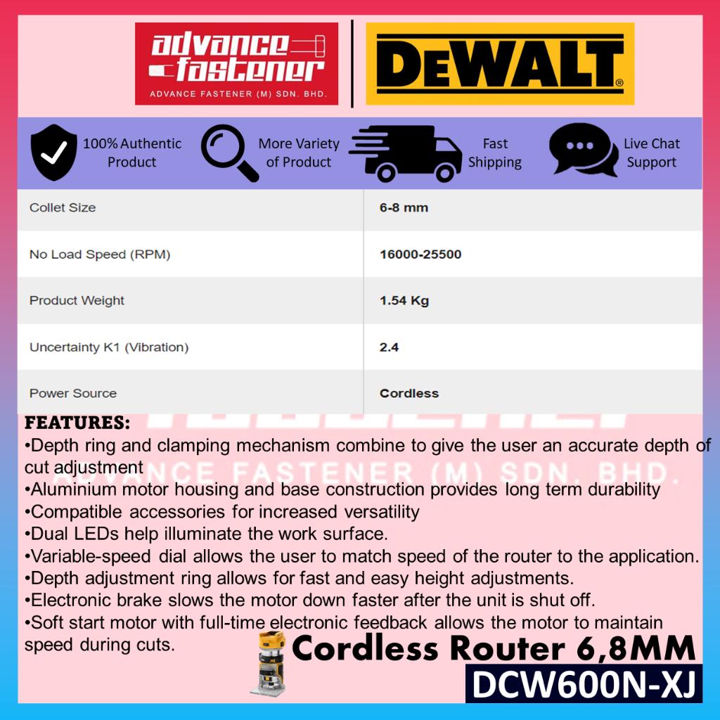 DeWalt DCW600N-XJ 18V XR Cordless Router 6MM , 8MM