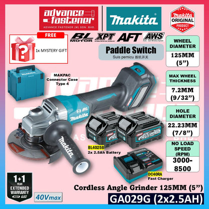 MAKITA GA029GZK 40V Cordless Angle Grinder 125MM ( 5" ) ( Paddle Switch )
