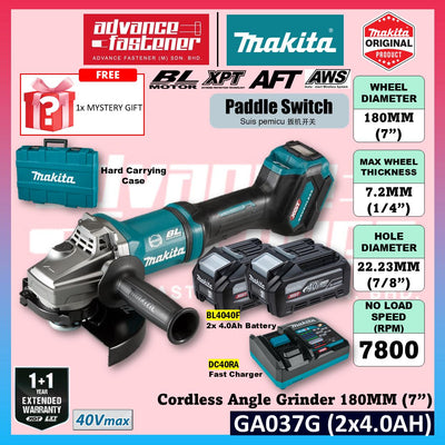 MAKITA GA037GZK 40Vmax Cordless Angle Grinder 180MM (7") ( Paddle Switch )