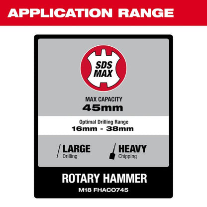 Milwaukee FHACO745-121C FHACO745-0C0 M18 FUEL SDS-Max Combination Hammer with ONE-KEY 15.2J 45MM