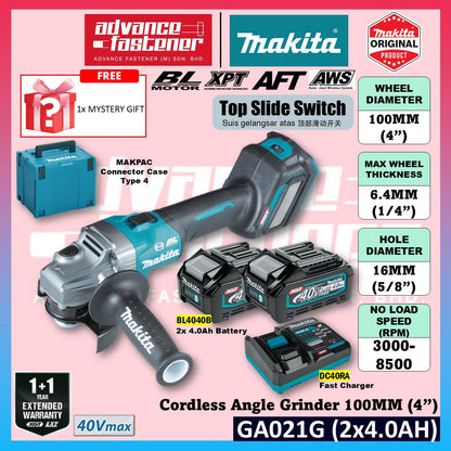 MAKITA GA021GZK 40Vmax Cordless Angle Grinder 100MM ( 4" ) ( Top Slide Swtich )