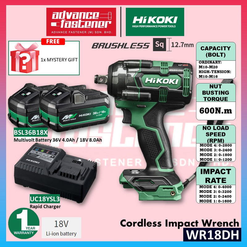 HiKOKI WR18DH 18V Cordless Impact Wrench 600N.m
