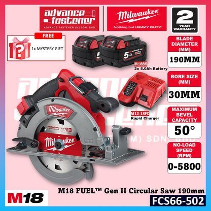 Milwaukee FCS66-502 / FCS66-0 M18 FUEL Gen II Circular Saw 190MM ( 7-1/2" )