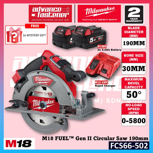 Milwaukee FCS66-502 / FCS66-0 M18 FUEL Gen II Circular Saw 190MM ( 7-1/2" )