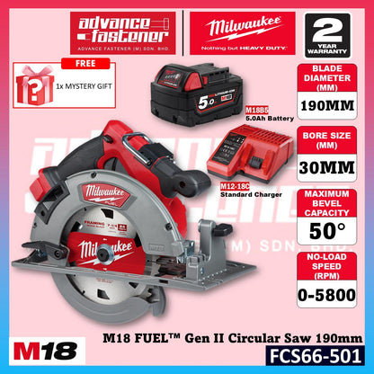 Milwaukee FCS66-502 / FCS66-0 M18 FUEL Gen II Circular Saw 190MM ( 7-1/2" )
