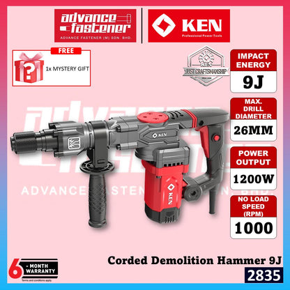 KEN 2835 Corded Demolition Hammer 9J 1200W Electric Breaker