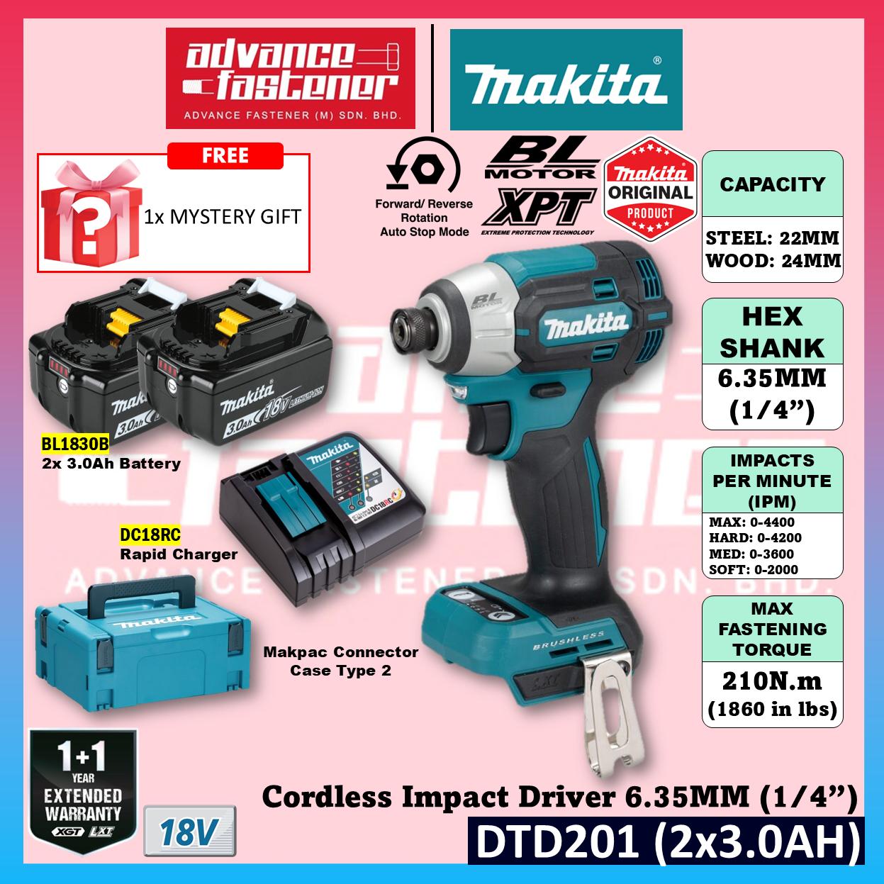 Makita DTD201RTJ / DTD201Z 18V Cordless Impact Driver 6.35 mm (1/4") (Brushless)