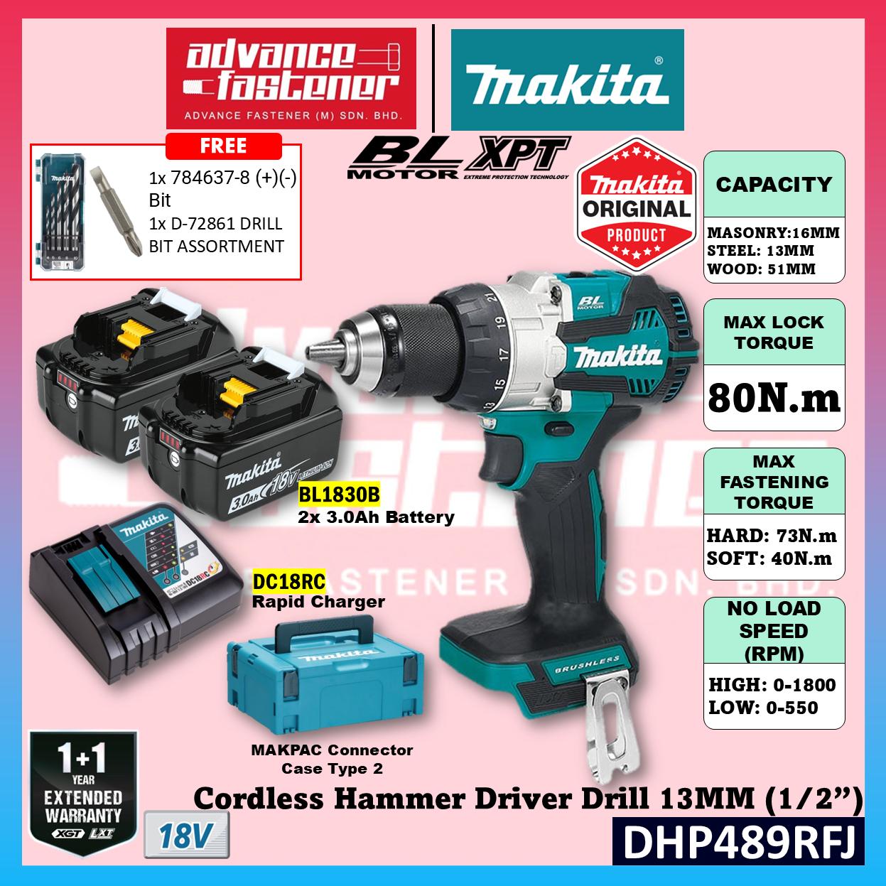 Makita DHP489RTJ / DHP489Z 18V Cordless Hammer Driver Drill 13MM (1/2″)