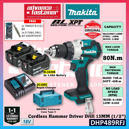 Makita DHP489RTJ / DHP489Z 18V Cordless Hammer Driver Drill 13MM (1/2″)