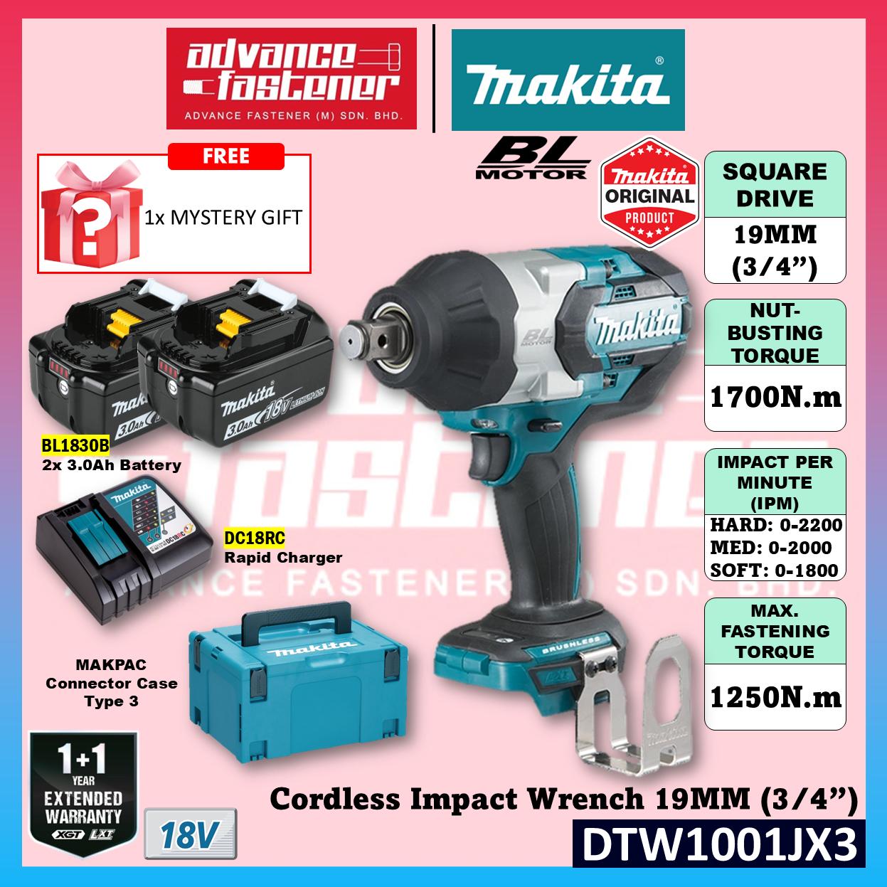 MAKITA DTW1001JX2 / DTW1001JX3 / DTW1001Z 18V Cordless Impact Wrench 19MM (3/4") 1700N.m