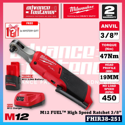 Milwaukee FHIR38-0 M12 FUEL High Speed Ratchet Wrench 3/8" 47Nm