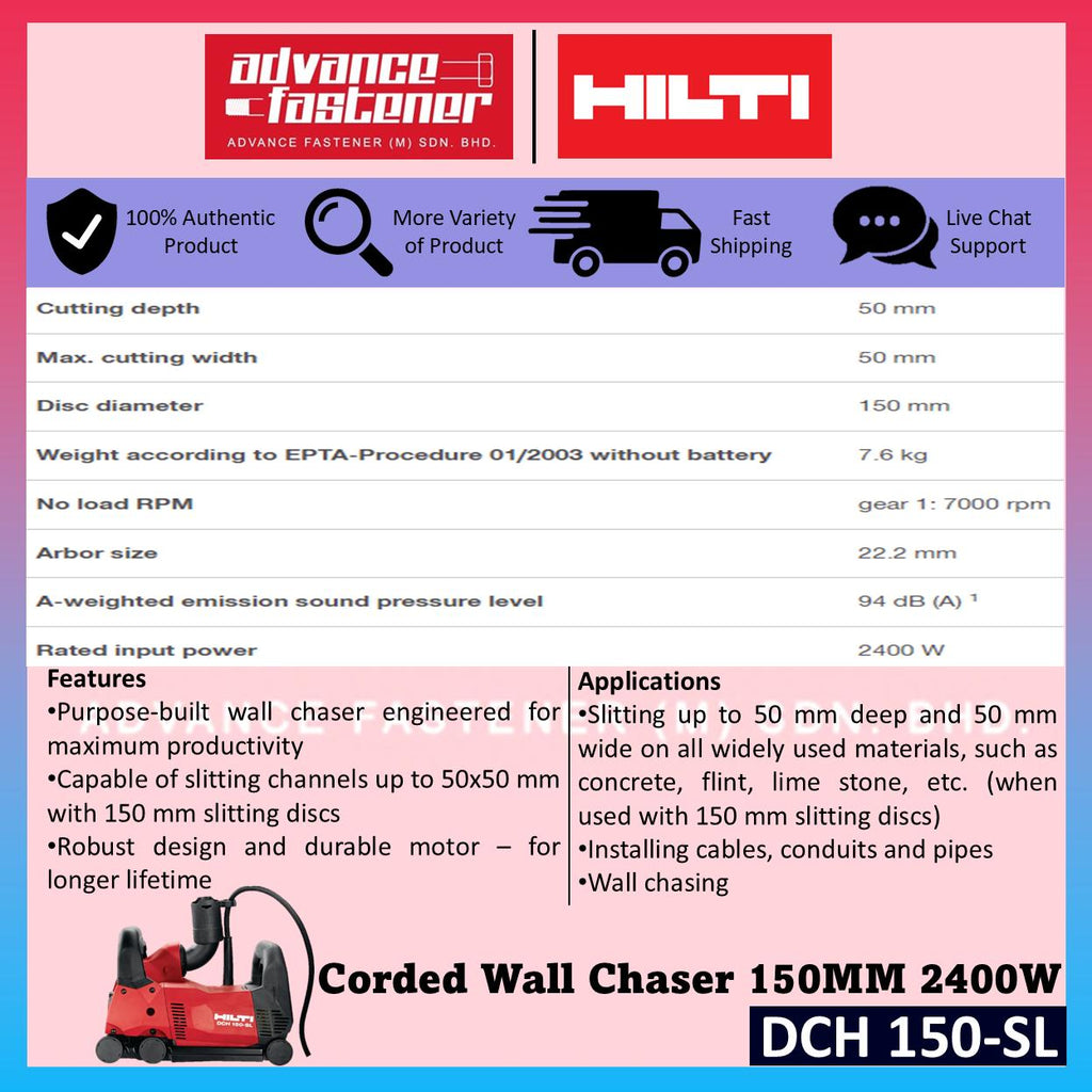 Hilti DCH 150-SL 230V Corded Wall Chaser 150MM (6") 2400W / Slitting Machine