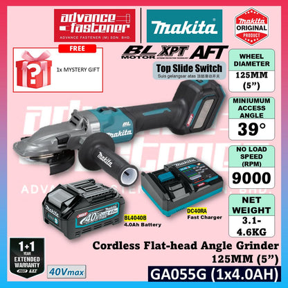 Makita GA055GZ 40Vmax Cordless Flat-head Angle Grinder 125MM (5") ( Top Slide Switch )
