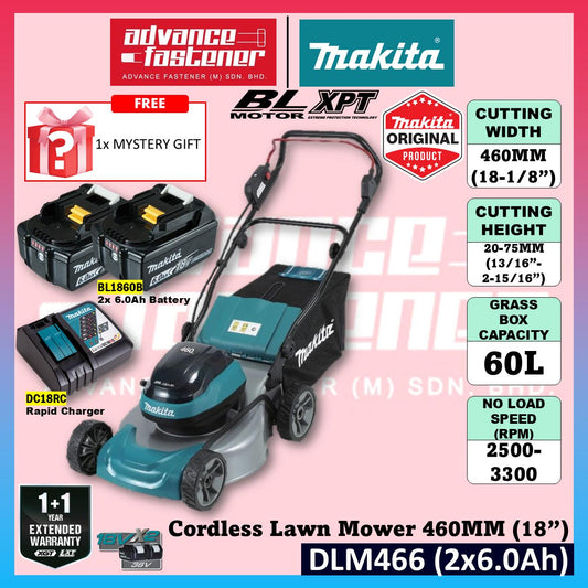 MAKITA DLM466 / DLM466Z 18V x2 Cordless Lawn Mower 460MM (18")