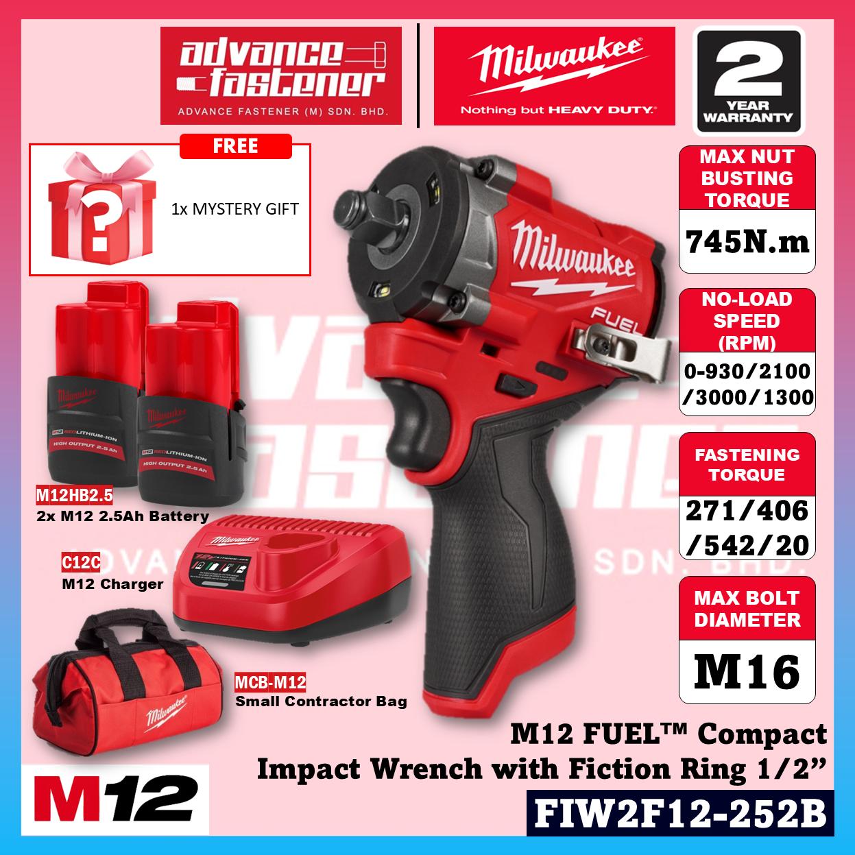 Milwaukee FIW2F12-251B / FIW2F12-0 M12 FUEL Compact Impact Wrench with Friction Ring 1/2" 745N.m