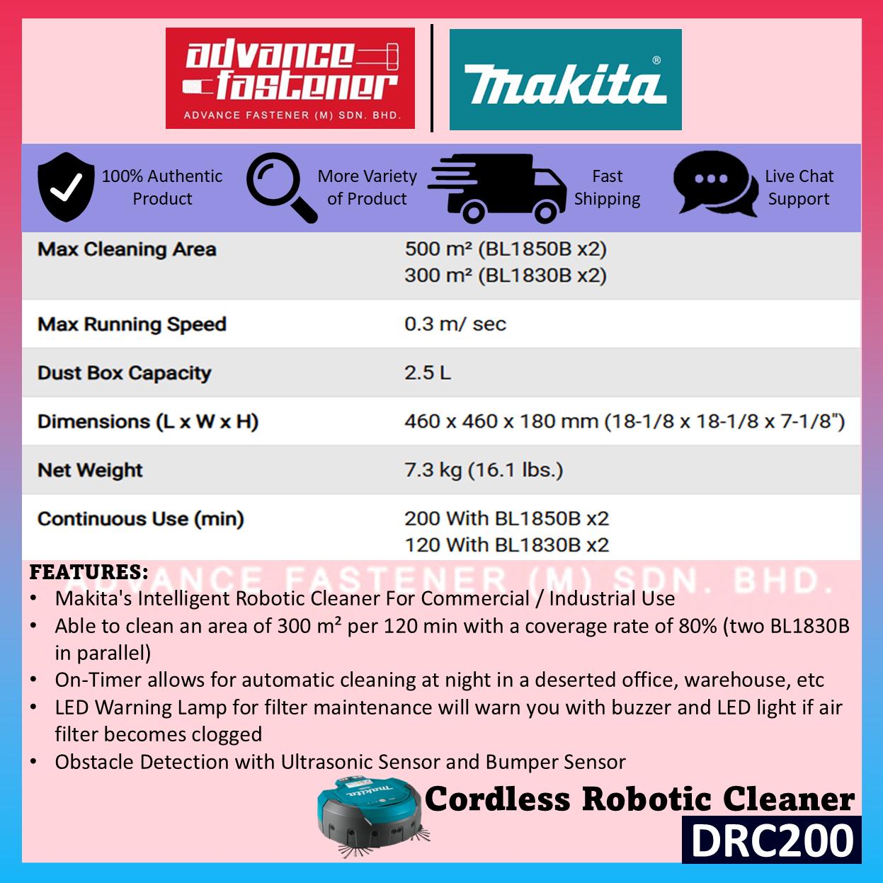 Makita DRC200 / DRC200Z 18V x2 Cordless Robotic Cleaner