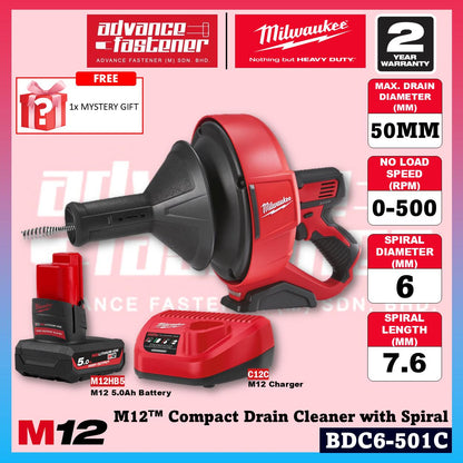 Milwaukee BDC6-202C / BDC6-0C M12 Compact Drain Cleaner w/ Spiral Diameter 6MM