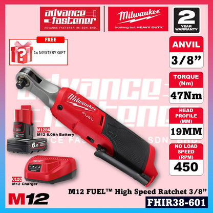 Milwaukee FHIR38-0 M12 FUEL High Speed Ratchet Wrench 3/8" 47Nm