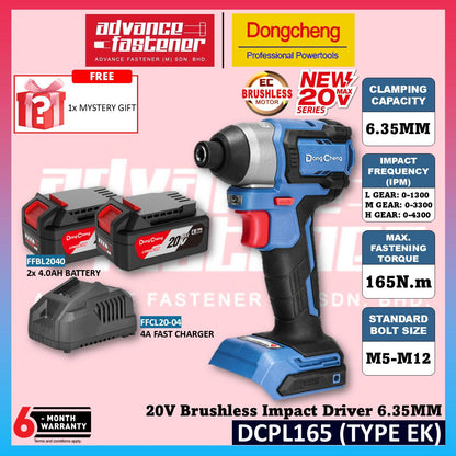 DONG CHENG DCKIT48AM 20V Cordless Brushless Combo Kit ( DCJZ2040 20V Cordless Brushless Driver Drill + DCPL165 20V Cordless Brushless Impact Driver )
