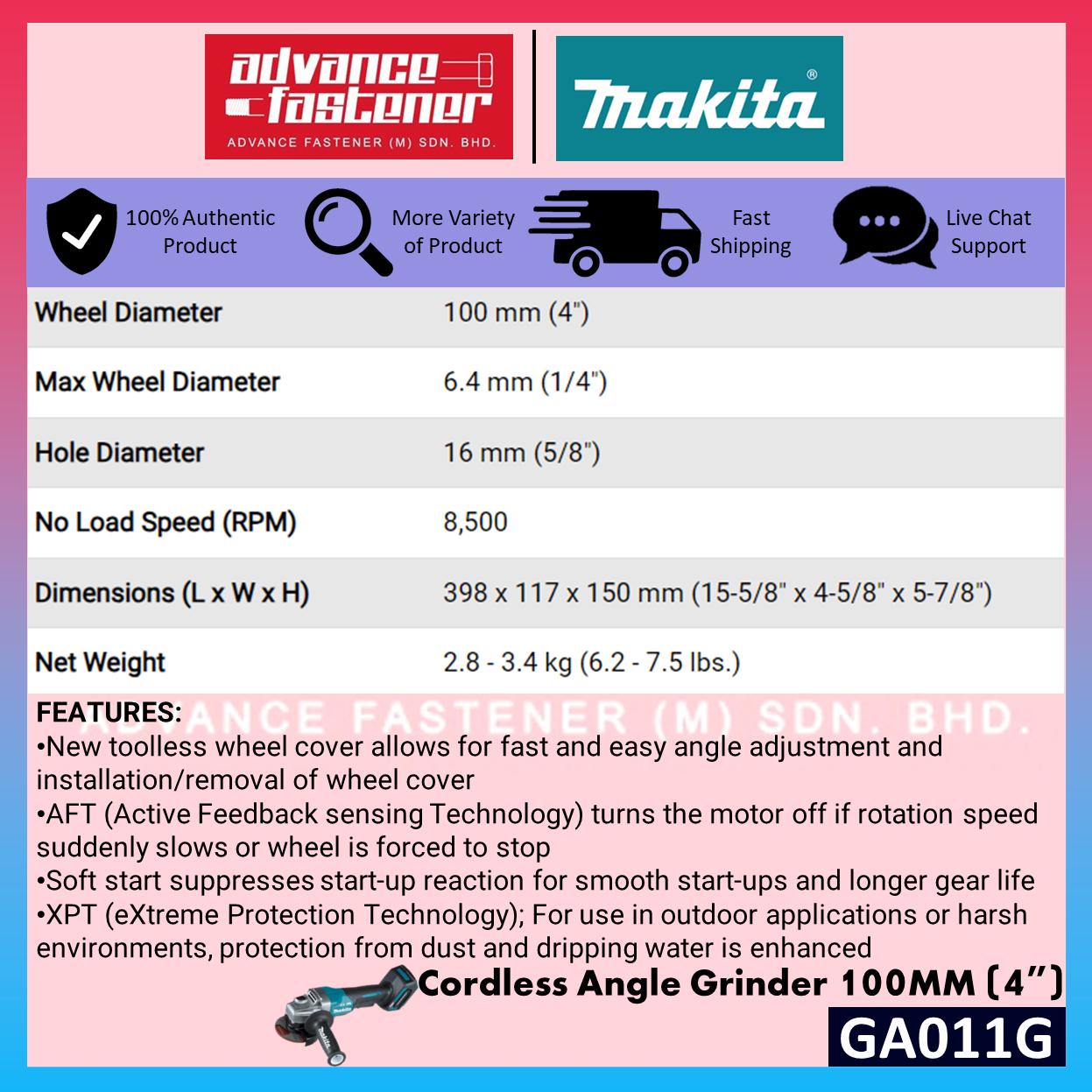 MAKITA GA011GM201 / GA011GD201 / GA011GZ 40V Cordless Angle Grinder 100MM ( 4" ) ( Paddle Switch )