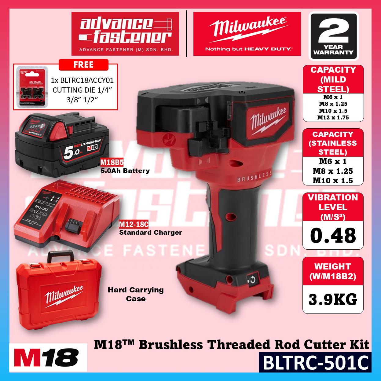 Milwaukee BLTRC-301C / BLTRC-0C M18 Brushless Threaded Rod Cutter Kit with BLTRC18ACCY01 Cutting Die 1/4" 3/8" 1/2"