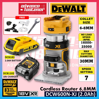 DeWalt DCW600N-XJ 18V XR Cordless Router 6MM , 8MM