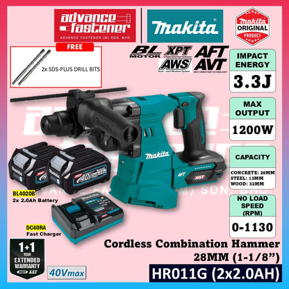 MAKITA HR011GM202 / HR011GZ 40Vmax Cordless 3-Modes Combination Hammer 28MM (1-1/8")