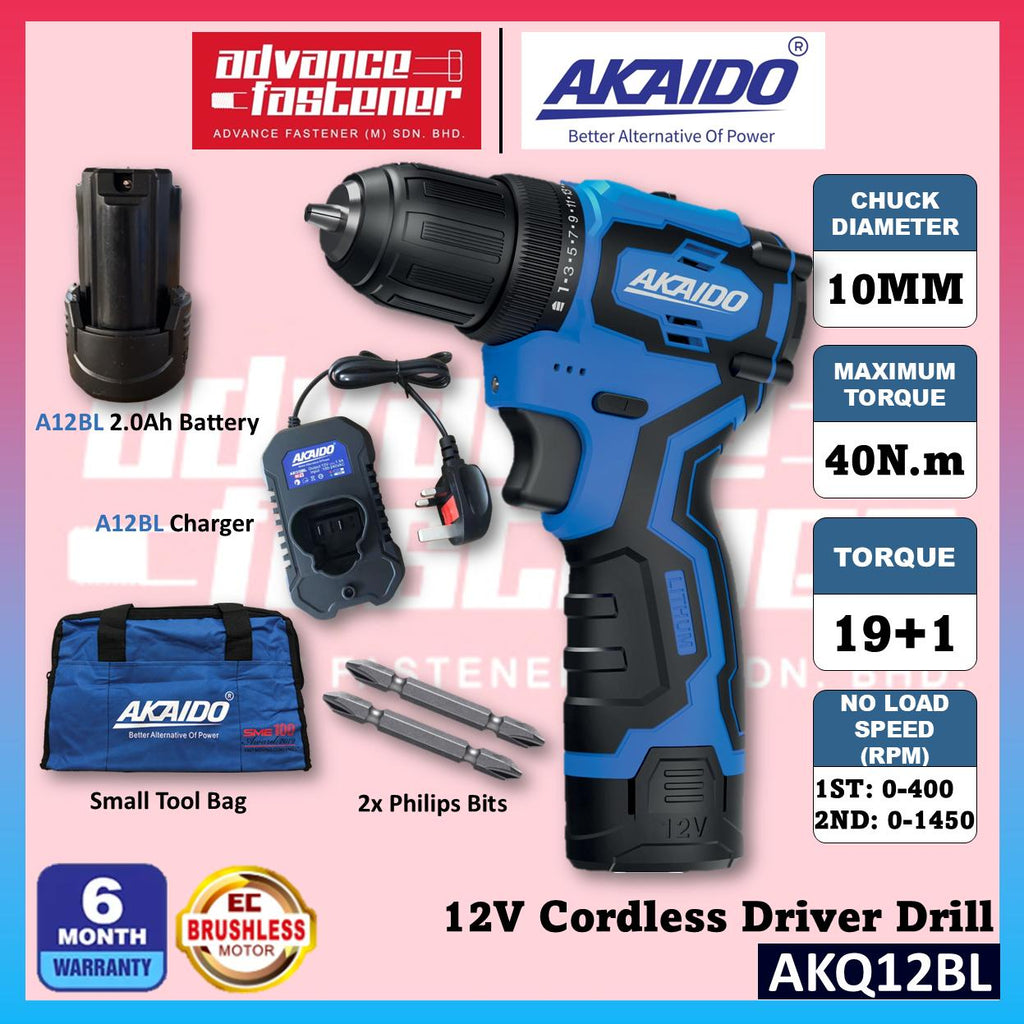 Akaido AKQ12BL 12V Brushless Cordless Drver Drill