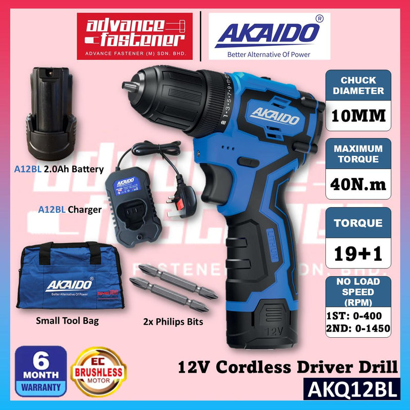 Akaido AKQ12BL 12V Brushless Cordless Drver Drill