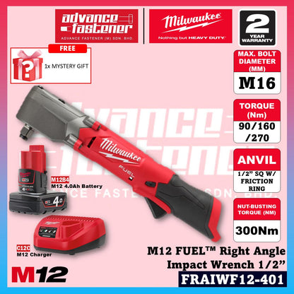 Milwaukee FRAIWF12-301B / FRAIWF12-0 M12 FUEL Right Angle Impact Wrench 1/2”