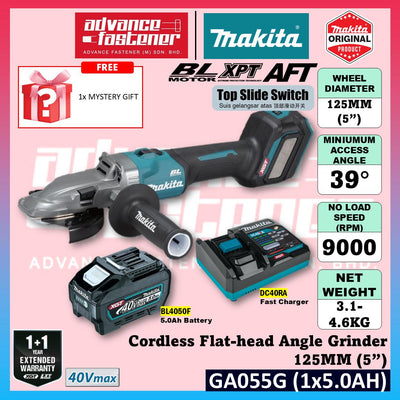 Makita GA055 / GA055GZ 40Vmax Cordless Angle Grinder 125MM (5") ( Top Slide Switch ) ( Brushless )