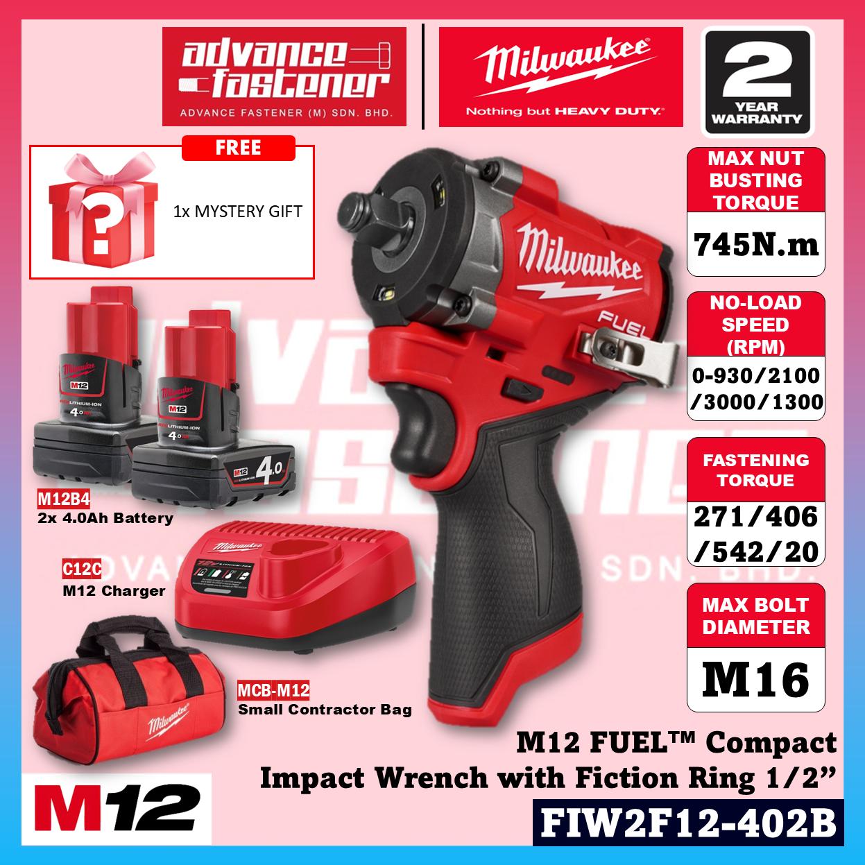 Milwaukee FIW2F12-251B / FIW2F12-0 M12 FUEL Compact Impact Wrench with Friction Ring 1/2" 745N.m