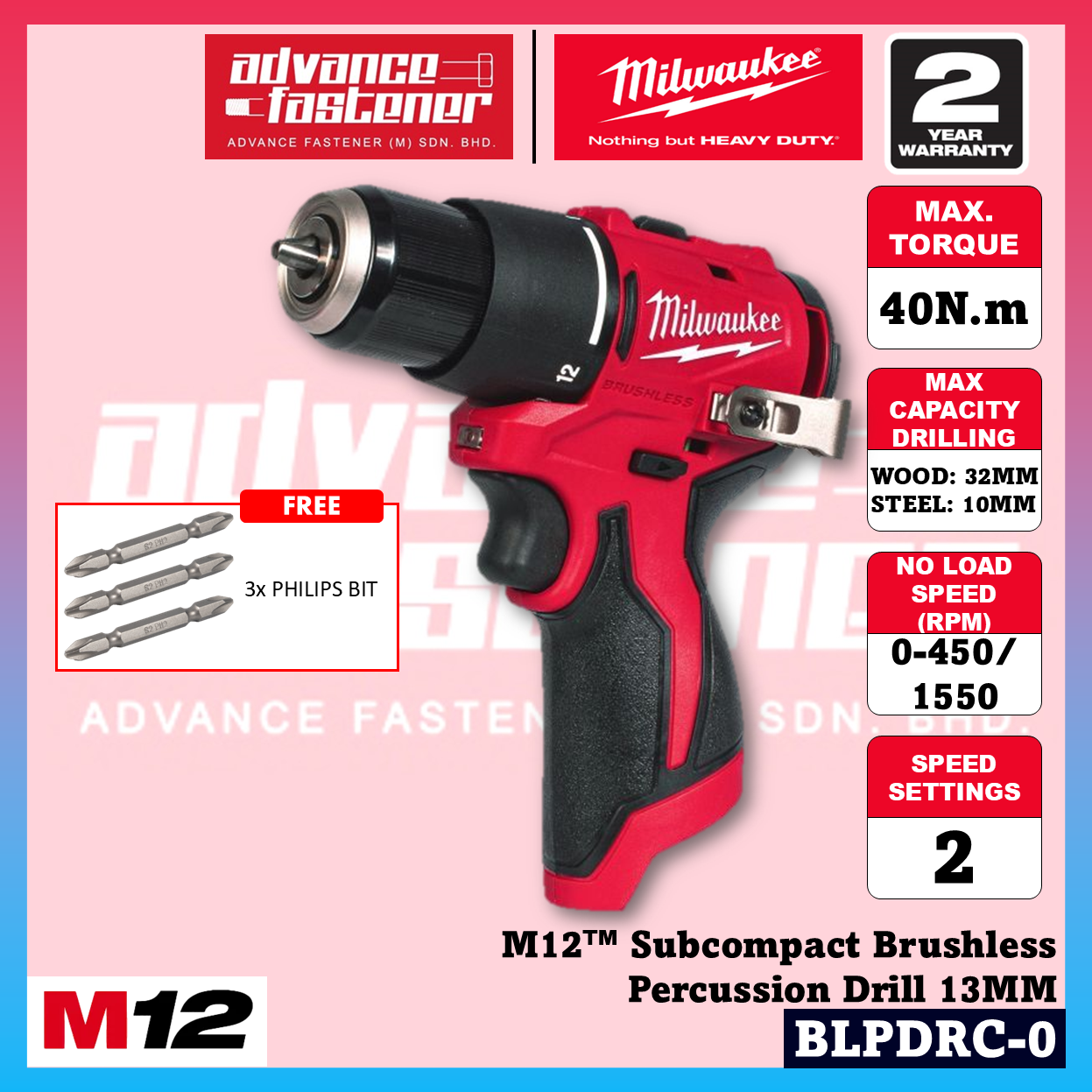 Milwaukee M12™ Compact Essential Kit ( FHAC16 M12 FUEL™ Compact SDS-Plus Rotary Hammer & BLPDRC M12™ Subcompact Brushless Percussion Drill )