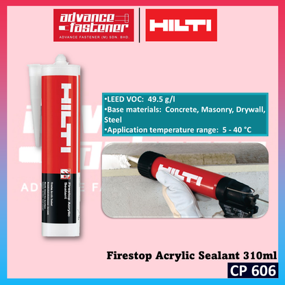 Hilti CP 606 Firestop Acrylic Sealant 310ml / 580ml ( Suitable material for Concrete, Masonry, Drywall, Steel )