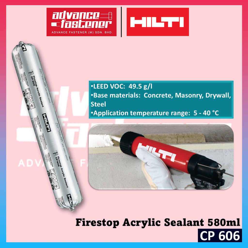 Hilti CP 606 Firestop Acrylic Sealant 310ml / 580ml ( Suitable material for Concrete, Masonry, Drywall, Steel )